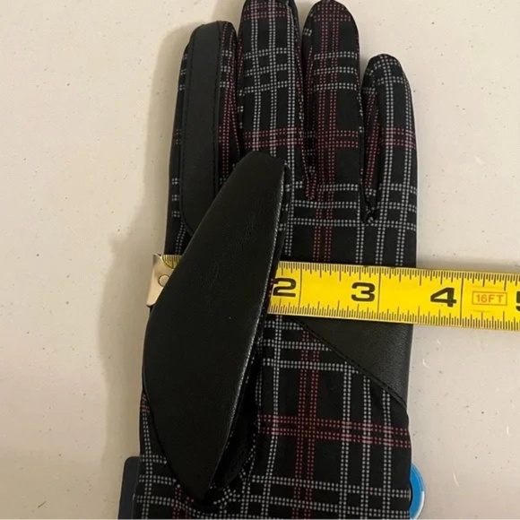 Isotoner Small/Medium Plaid Lined Faux Leather Gloves - Picture 5 of 5